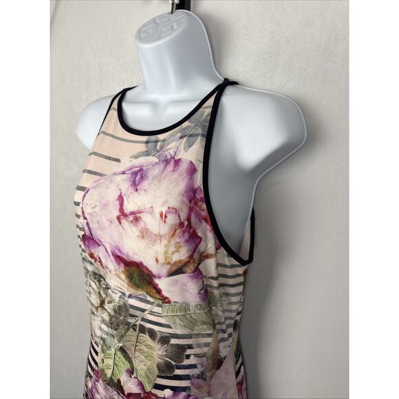 Ted Baker Laya Peony Sleeveless Midi Dress Size 4-6 Floral Striped Bodycon Art - Picture 4 of 8